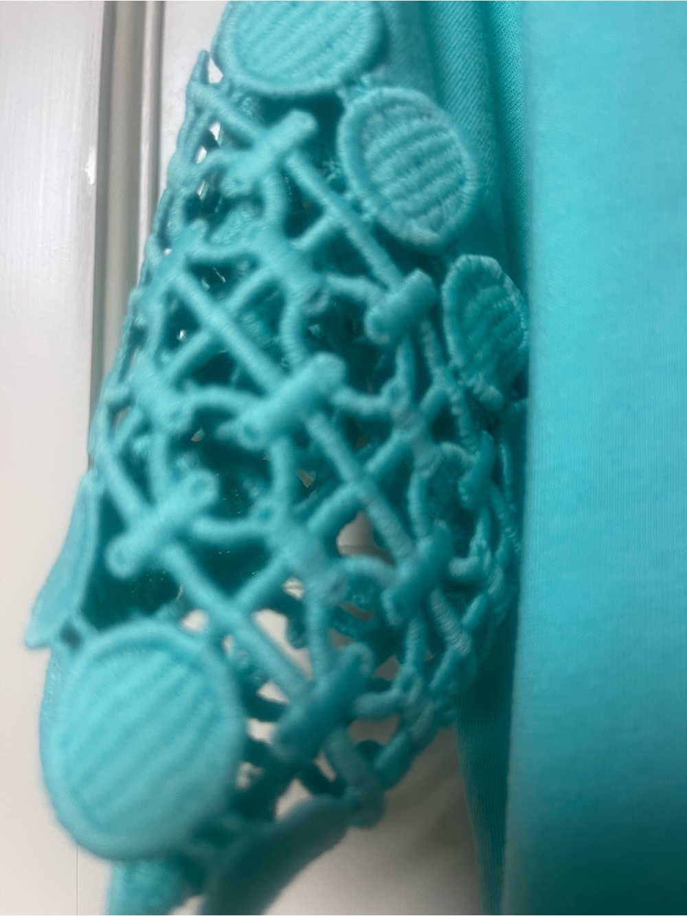 a.n.a Teal Short Sleeve Top with Scalloped Lace Hem - Picture 3 of 4